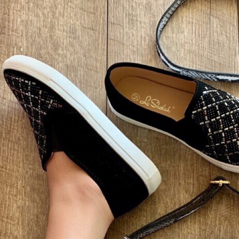 Black Rhinetones White Platform Slip-On Sneaker - Picture 5 of 7